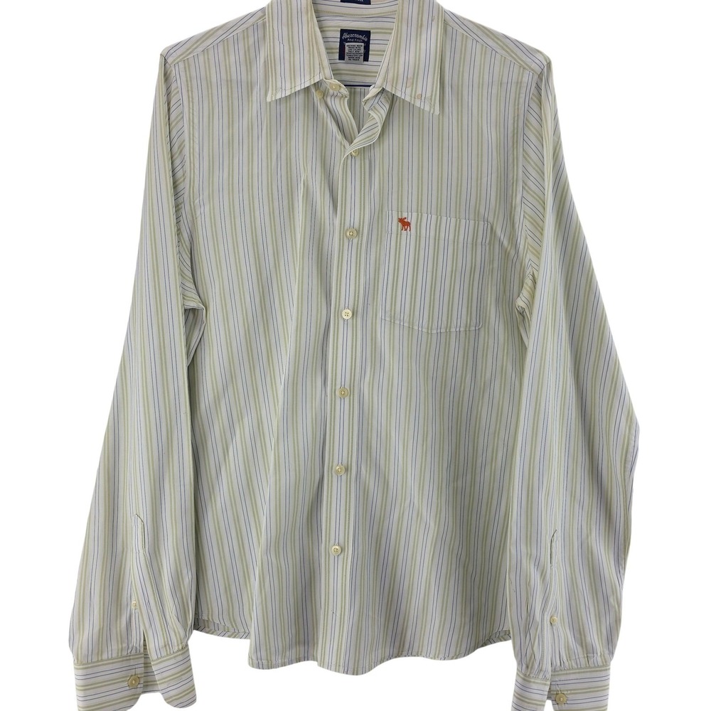 Abercrombie & Fitch Button Down Shirt Mens XL White Green Blue Muscle Fit Casual